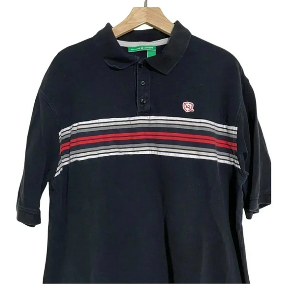 ROCA WEAR‎ Vintage XL black polo with red & white stripes Retro Hip Hop - Picture 4 of 5